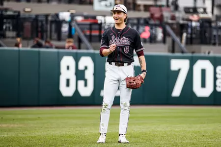 STARKVILLE, MS - February 23, 2025 - Mississippi State Outfielder Landis Davila (#6) before the game between the Missouri State Bears and the Mississippi State Bulldogs at Dudy Noble Field at Polk-Dement Stadium in Starkville, MS. Photo By Taylor Sullivan