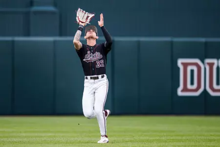 STARKVILLE, MS - February 23, 2025 - Mississippi State Outfielder Michael O'Brien (#32) during the game between the Missouri State Bears and the Mississippi State Bulldogs at Dudy Noble Field at Polk-Dement Stadium in Starkville, MS. Photo By Mike Mattina