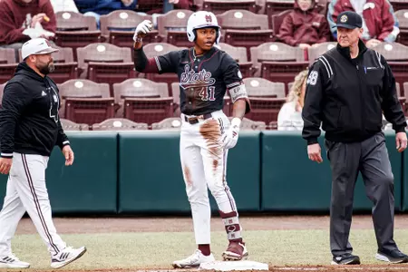 STARKVILLE, MS - February 23, 2025 - Mississippi State Infielder/Outfielder Ethan Pulliam (#41) during the game between the Missouri State Bears and the Mississippi State Bulldogs at Dudy Noble Field at Polk-Dement Stadium in Starkville, MS. Photo By Taylor Sullivan