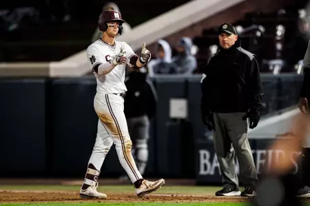 STARKVILLE, MS - March 05, 2025 - Mississippi State Infielder Dylan Cupp (#10) during the game between the Southern Miss Golden Eagles and the Mississippi State Bulldogs at Dudy Noble Field at Polk-Dement Stadium in Starkville, MS. Photo By Will Porada