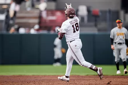 STARKVILLE, MS - March 05, 2025 - Mississippi State Designated Hitter/Pitcher Noah Sullivan (#18) during the game between the Southern Miss Golden Eagles and the Mississippi State Bulldogs at Dudy Noble Field at Polk-Dement Stadium in Starkville, MS. Photo By Will Porada