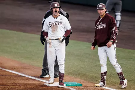 STARKVILLE, MS - March 05, 2025 - Mississippi State Designated Hitter/Pitcher Noah Sullivan (#18) during the game between the Southern Miss Golden Eagles and the Mississippi State Bulldogs at Dudy Noble Field at Polk-Dement Stadium in Starkville, MS. Photo By Will Porada