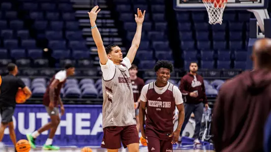NASHVILLE, TN - March 11, 2025 - Mississippi State Forward RJ Melendez (#22) during shoot around before the game between the LSU Tigers and the Mississippi State Bulldogs during the SEC Tournament at Bridgestone Arena in Nashville, TN. Photo By Mike Mattina