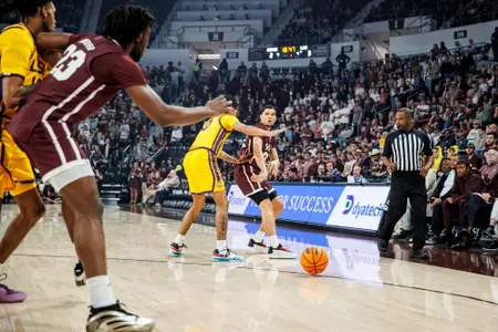 STARKVILLE, MS - March 01, 2025 - Mississippi State Forward RJ Melendez (#22) during the game between the LSU Tigers and the Mississippi State Bulldogs at Humphrey Coliseum in Starkville, MS. Photo By Mike Mattina