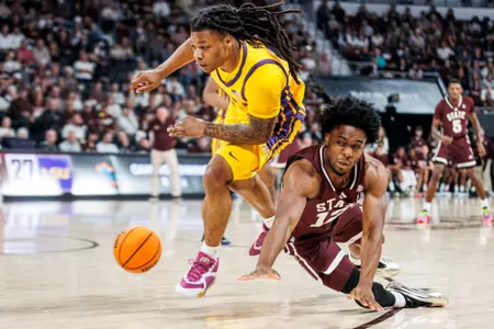 STARKVILLE, MS - March 01, 2025 - Mississippi State Guard Josh Hubbard (#12) during the game between the LSU Tigers and the Mississippi State Bulldogs at Humphrey Coliseum in Starkville, MS. Photo By Mike Mattina