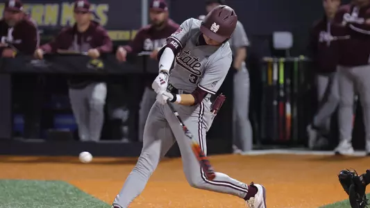 HATTIESBURG, MS - February 18, 2025 - Mississippi State Infielder Ace Reese (#3) during the game between the Southern Miss Golden Eagles and the Mississippi State Bulldogs at Dudy Noble Field at Pete Taylor Park/Hill Denson Field in Hattiesburg, MS. Photo By Joe Harper