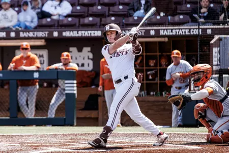 STARKVILLE, MS - March 16, 2025 - Mississippi State Outfielder Bryce Chance (#38) during the game between the Texas Longhorns and the Mississippi State Bulldogs at Dudy Noble Field at Polk-Dement Stadium in Starkville, MS. Photo By Mike Mattina