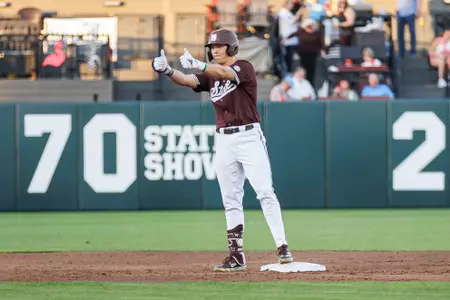 STARKVILLE, MS - March 18, 2025 - Mississippi State Infielder Reed Stallman (#7) during the game between the Jackson State Tigers and the Mississippi State Bulldogs at Dudy Noble Field at Polk-Dement Stadium in Starkville, MS. Photo By Will Porada