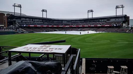 STARKVILLE, MS - April 20, 2024 - Tarp before the game between the Auburn and the Mississippi State Bulldogs at Dudy Noble Field at Polk-Dement Stadium in Starkville, MS. Photo By Ivy Rose Ball