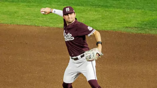 STARKVILLE, MS - March 18, 2025 - Mississippi State Infielder Nate Chester (#13) during the game between the Jackson State Tigers and the Mississippi State Bulldogs at Dudy Noble Field at Polk-Dement Stadium in Starkville, MS. Photo By Will Porada