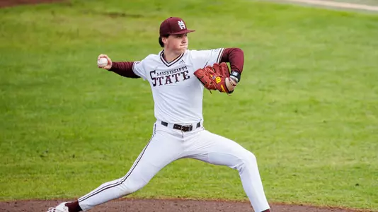 STARKVILLE, MS - February 22, 2025 - Mississippi State Pitcher Ryan McPherson (#28) during the game between the Missouri State Bears and the Mississippi State Bulldogs at Dudy Noble Field at Polk-Dement Stadium in Starkville, MS. Photo By Will Porada