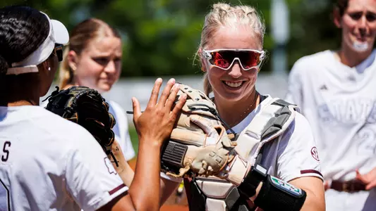 STARKVILLE, MS - April 13, 2025 - Mississippi State Catcher/Outfielder Ella Wesolowski (#74) before the game between the Missouri Tigers and the Mississippi State Bulldogs at Nusz Park in Starkville, MS. Photo By Taylor Sullivan