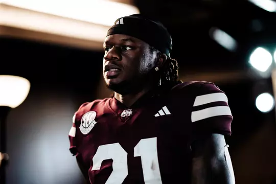 STARKVILLE, MS - November 23, 2024 - Mississippi State Running Back Davon Booth (#21) before the game between the Missouri Tigers and the Mississippi State Bulldogs at Davis Wade Stadium at Scott Field in Starkville, MS. Photo By Natalie Clark