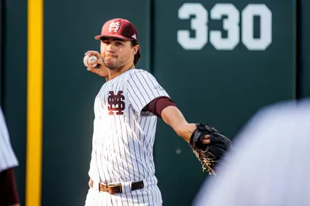 STARKVILLE, MS - April 15, 2025 - Mississippi State Infielder/Pitcher Braden Booth (#16) during the game between the Southern Jaguars and the Mississippi State Bulldogs at Dudy Noble Field at Polk-Dement Stadium in Starkville, MS. Photo By Mike Mattina
