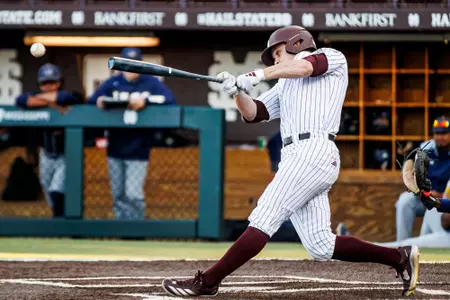 STARKVILLE, MS - April 15, 2025 - Mississippi State Infielder/Outfielder Aaron Downs (#5) during the game between the Southern Jaguars and the Mississippi State Bulldogs at Dudy Noble Field at Polk-Dement Stadium in Starkville, MS. Photo By Mike Mattina