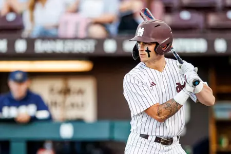 STARKVILLE, MS - April 15, 2025 - Mississippi State Outfielder Michael O'Brien (#32) during the game between the Southern Jaguars and the Mississippi State Bulldogs at Dudy Noble Field at Polk-Dement Stadium in Starkville, MS. Photo By Mike Mattina