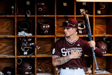 STARKVILLE, MS - April 18, 2025 - Mississippi State Outfielder Michael O'Brien (#32) during the game between the Florida Gators and the Mississippi State Bulldogs at Dudy Noble Field at Polk-Dement Stadium in Starkville, MS. Photo By Mike Mattina