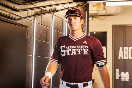 STARKVILLE, MS - April 18, 2025 - Mississippi State Pitcher/Infielder/Outfielder Nolan Stevens (#36) during the game between the Florida Gators and the Mississippi State Bulldogs at Dudy Noble Field at Polk-Dement Stadium in Starkville, MS. Photo By Mike Mattina