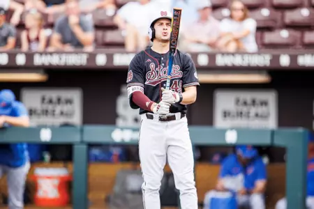 STARKVILLE, MS - April 20, 2025 - Mississippi State Infielder/Outfielder Gatlin Sanders (#49) during the game between the Florida Gators and the Mississippi State Bulldogs at Dudy Noble Field at Polk-Dement Stadium in Starkville, MS. Photo By Taylor Sullivan