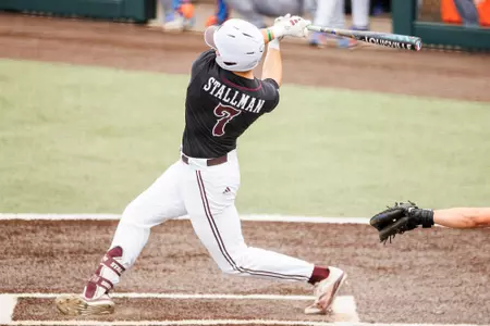 STARKVILLE, MS - April 20, 2025 - Mississippi State Infielder Reed Stallman (#7) during the game between the Florida Gators and the Mississippi State Bulldogs at Dudy Noble Field at Polk-Dement Stadium in Starkville, MS. Photo By Taylor Sullivan
