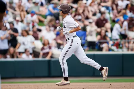 STARKVILLE, MS - April 05, 2025 - Mississippi State Infielder Ace Reese (#3) during the game between the South Carolina Gamecocks and the Mississippi State Bulldogs at Dudy Noble Field at Polk-Dement Stadium in Starkville, MS. Photo By Will Porada