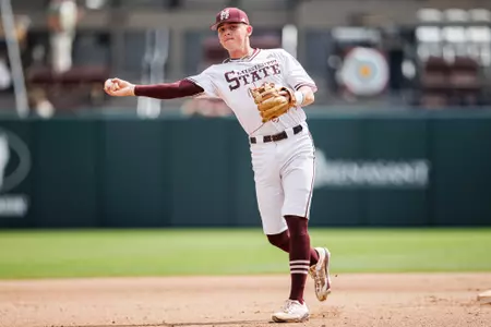 STARKVILLE, MS - April 05, 2025 - Mississippi State Infielder Sawyer Reeves (#2) during the game between the South Carolina Gamecocks and the Mississippi State Bulldogs at Dudy Noble Field at Polk-Dement Stadium in Starkville, MS. Photo By Will Porada