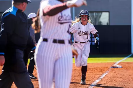 EVANSTON, IL - March 22, 2025 - Mississippi State Outfielder/Pitcher Gretta Grassel (#1) during Game 3 between the Northwestern Wildcats and the Mississippi State Bulldogs at Sharon J. Drysdale Field in Evanston, IL. Photo By Ivy Rose Ball