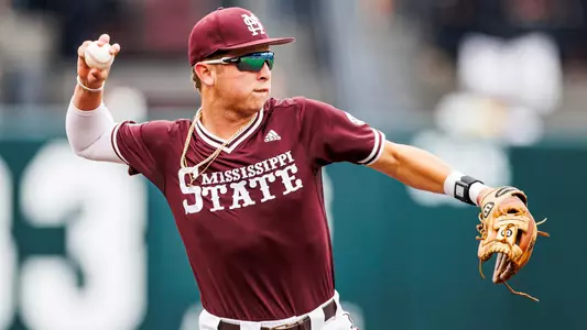 STARKVILLE, MS - May 09, 2025 - Mississippi State Infielder Ace Reese (#3) during the game between the Ole Miss Rebels and the Mississippi State Bulldogs at Dudy Noble Field at Polk-Dement Stadium in Starkville, MS. Photo By Mike Mattina