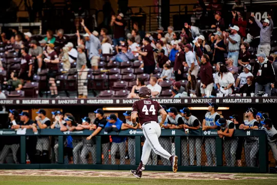 STARKVILLE, MS - May 03, 2025 - Mississippi State Infielder/Outfielder Hunter Hines (#44) during the game between the Kentucky Wildcats and the Mississippi State Bulldogs at Dudy Noble Field at Polk-Dement Stadium in Starkville, MS. Photo By Mike Mattina