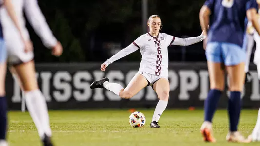 STARKVILLE, MS - March 06, 2025 - Mississippi State Midfielder Ellie Pitts (#6) during the match between the Mississippi College Choctaw and the Mississippi State Bulldogs at the MSU Soccer Field in Starkville, MS. Photo By Mike Mattina