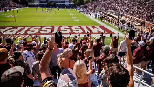 STARKVILLE, MS - October 26, 2024 - Mississippi State Fans during the game between the Arkansas Razorbacks and the Mississippi State Bulldogs at Davis Wade Stadium at Scott Field in Starkville, MS. Photo By Ivy Rose Ball