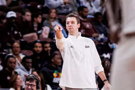 SOUTHAVEN, MS - November 17, 2024 - Mississippi State Director of Scouting & Analytics Dillon Elder during the game between the Utah Utes and the Mississippi State Bulldogs at The Landers Center in Southaven, MS. Photo By Mike Mattina