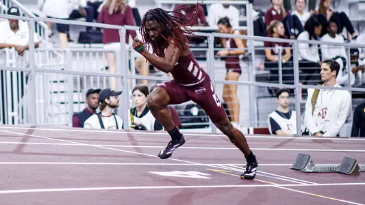 COLLEGE STATION, TX - February 07, 2025 - Mississippi State Sprinter Cooper Rodgers during the Charlie Thomas Invitational at theFasken Indoor Track & Field in College Station, TX. Photo By Jhordyn Stallworth