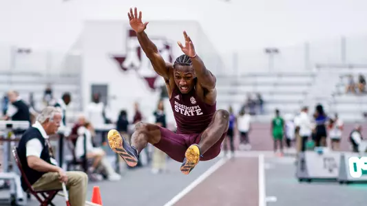 COLLEGE STATION, TX - February 07, 2025 - Mississippi State Sprinter Marquise Washington during the Charlie Thomas Invitational at theFasken Indoor Track & Field in College Station, TX. Photo By Jhordyn Stallworth