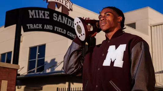 STARKVILLE, MS - March 18, 2025 - Mississippi State Jumper Sherman Hawkins during 2025 NCAA Indoor Championship Photoshoot at the Mike Sanders Track Complex in Starkville, MS. Photo By Mike Mattina