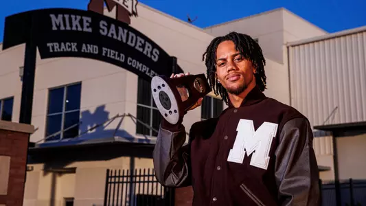 STARKVILLE, MS - March 18, 2025 - Mississippi State Sprinter Cyrus Jacobs Jr. during 2025 NCAA Indoor Championship Photoshoot at the Mike Sanders Track Complex in Starkville, MS. Photo By Mike Mattina