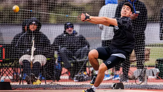 STARKVILLE, MS - March 20, 2025 - Mississippi State Thrower Caleb Kaplan during the Alumni Bulldog Relays at the Mike Sanders Track Complex in Starkville, MS. Photo By Jhordyn Stallworth