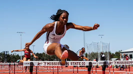 STARKVILLE, MS - March 22, 2025 - Mississippi State Sprinter/Hurdler Zaniyah Jones during the Alumni Bulldog Relays at the Mike Sanders Track Complex in Starkville, MS. Photo By Mike Mattina