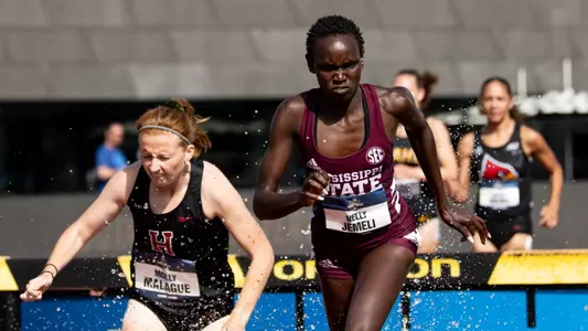 EUGENE, OR - June 12, 2025 - Mississippi State Distance Runner Nelly Jemeli during the 2025 NCAA Track & Field Championships at Hayward Field. Photo By Howard Lao