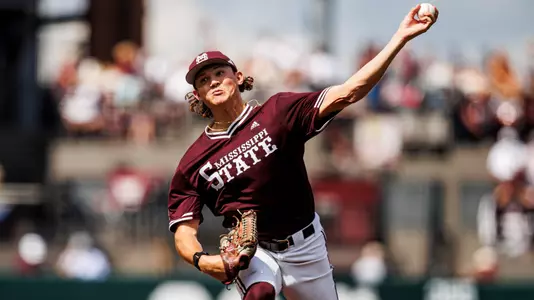 STARKVILLE, MS - May 03, 2025 - Mississippi State Pitcher Pico Kohn (#9) during the game between the Kentucky Wildcats and the Mississippi State Bulldogs at Dudy Noble Field at Polk-Dement Stadium in Starkville, MS. Photo By Mike Mattina