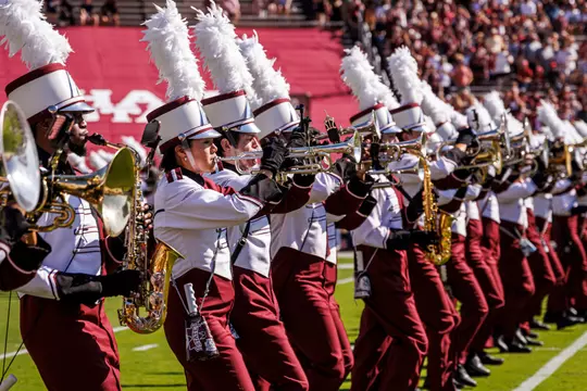 STARKVILLE, MS - October 26, 2024 - Famous Maroon Band during the game between the Arkansas Razorbacks and the Mississippi State Bulldogs at Davis Wade Stadium at Scott Field in Starkville, MS. Photo By Ivy Rose Ball