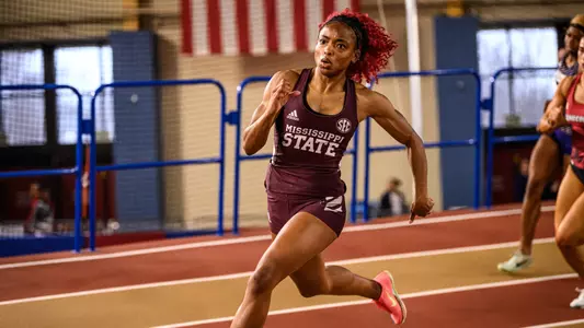 BIRMINGHAM, AL - January 17, 2025 - Mississippi State Sprinter Tamiia Fuller during the Samford Invite at the Birmingham Crossplex in Birmingham, AL. Photo by Jared Thomas