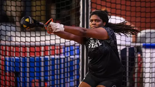 BIRMINGHAM, AL - January 18, 2025 - Mississippi State Thrower Jewel Giles during the Samford Invite at the Birmingham Crossplex in Birmingham, AL. Photo by Jared Thomas