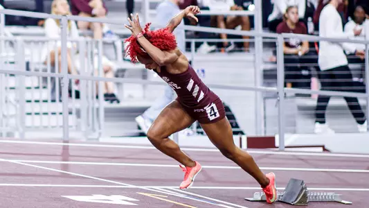 COLLEGE STATION, TX - February 07, 2025 - Mississippi State Sprinter Tamiia Fuller during the Charlie Thomas Invitational at theFasken Indoor Track & Field in College Station, TX. Photo By Jhordyn Stallworth