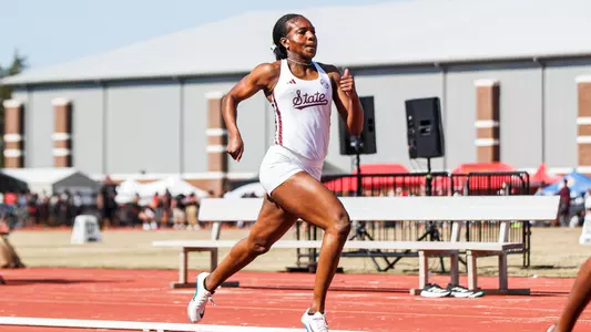 STARKVILLE, MS - March 22, 2025 - Mississippi State Sprinter Rickayla Fagan during the Alumni Bulldog Relays at the Mike Sanders Track Complex in Starkville, MS. Photo By Mike Mattina