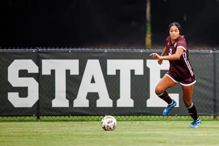 STARKVILLE, MS - August 02, 2025 - Mississippi State Forward Kyra Taylor (#3) during the match between the Mercer Bears and the Mississippi State Bulldogs at the MSU Soccer Field in Starkville, MS. Photo By Mike Mattina