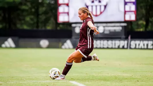 STARKVILLE, MS - August 02, 2025 - Mississippi State Midfielder/Forward Tatum Borman (#14) during the match between the Mercer Bears and the Mississippi State Bulldogs at the MSU Soccer Field in Starkville, MS. Photo By Mike Mattina