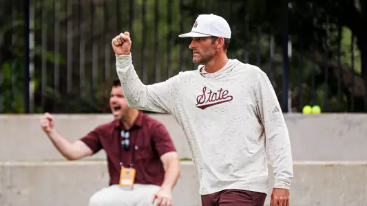 WACO, TX - May 16, 2025 - Mississippi State Head Coach Matt Roberts during the match between the Mississippi State Bulldogs and the Stanford Cardinal at the Hurd Tennis Center in Waco, TX. Photo By Mike Mattina