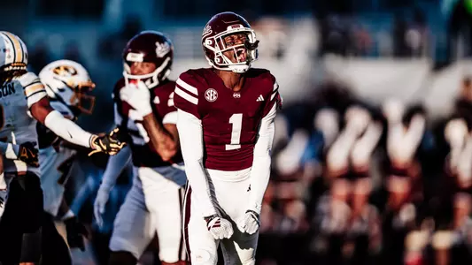 STARKVILLE, MS - November 23, 2024 - Mississippi State Cornerback Kelley Jones (#1) during the game between the Missouri Tigers and the Mississippi State Bulldogs at Davis Wade Stadium at Scott Field in Starkville, MS. Photo By Natalie Clark