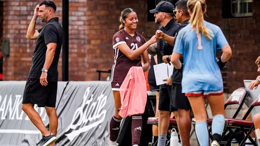 STARKVILLE, MS - August 02, 2025 - Mississippi State Forward Nancy Almanza (#21) during the match between the Mercer Bears and the Mississippi State Bulldogs at the MSU Soccer Field in Starkville, MS. Photo By Mike Mattina